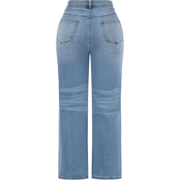 Women's High Waisted Wide Leg Denim Jeans Stretchy Ripped Casual Pants - Picture 2 of 9